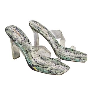 Aldo Aderra Stylish Snake Print Heels Sandals with Clear Straps US 9
